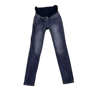 Jojo Maman Bebe Maternity skinny charcoal gray stretchy Jeans black bellyband 8